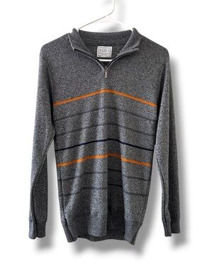 Faze 1 Gray Quarter-Zip Striped Sweater Boys Size XL Preppy Comfy Nautical